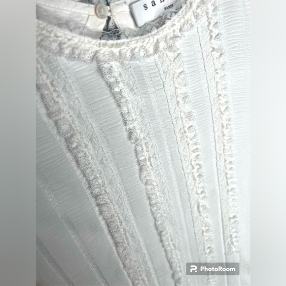 Sandro white viscose textured tuxedo style long sleeve women’s top size 2 - Picture 4 of 14